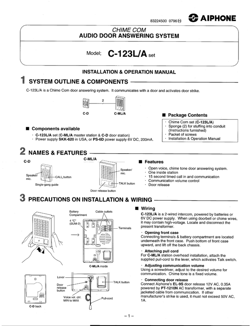 Aiphone C-123L/A Installation & operation manual