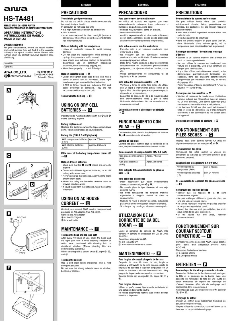 Aiwa HS-TA481 operating instructions