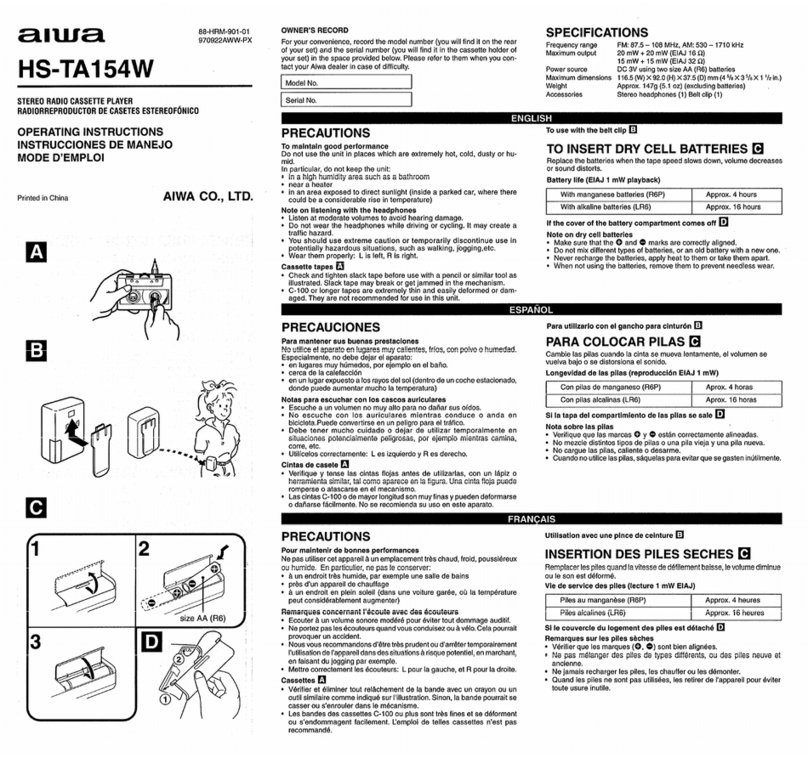 Aiwa HS-TA154 operating instructions
