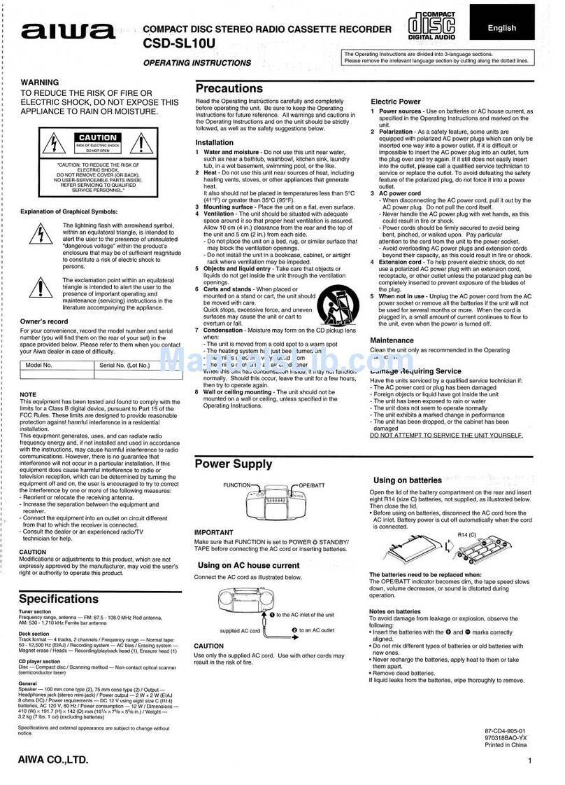 Aiwa CSD-SL10 operating instructions