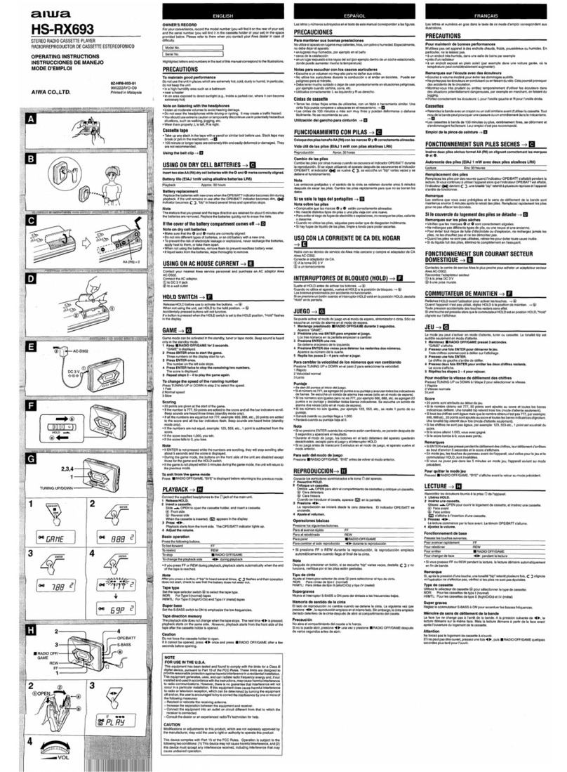 Aiwa HS-RX693 operating instructions