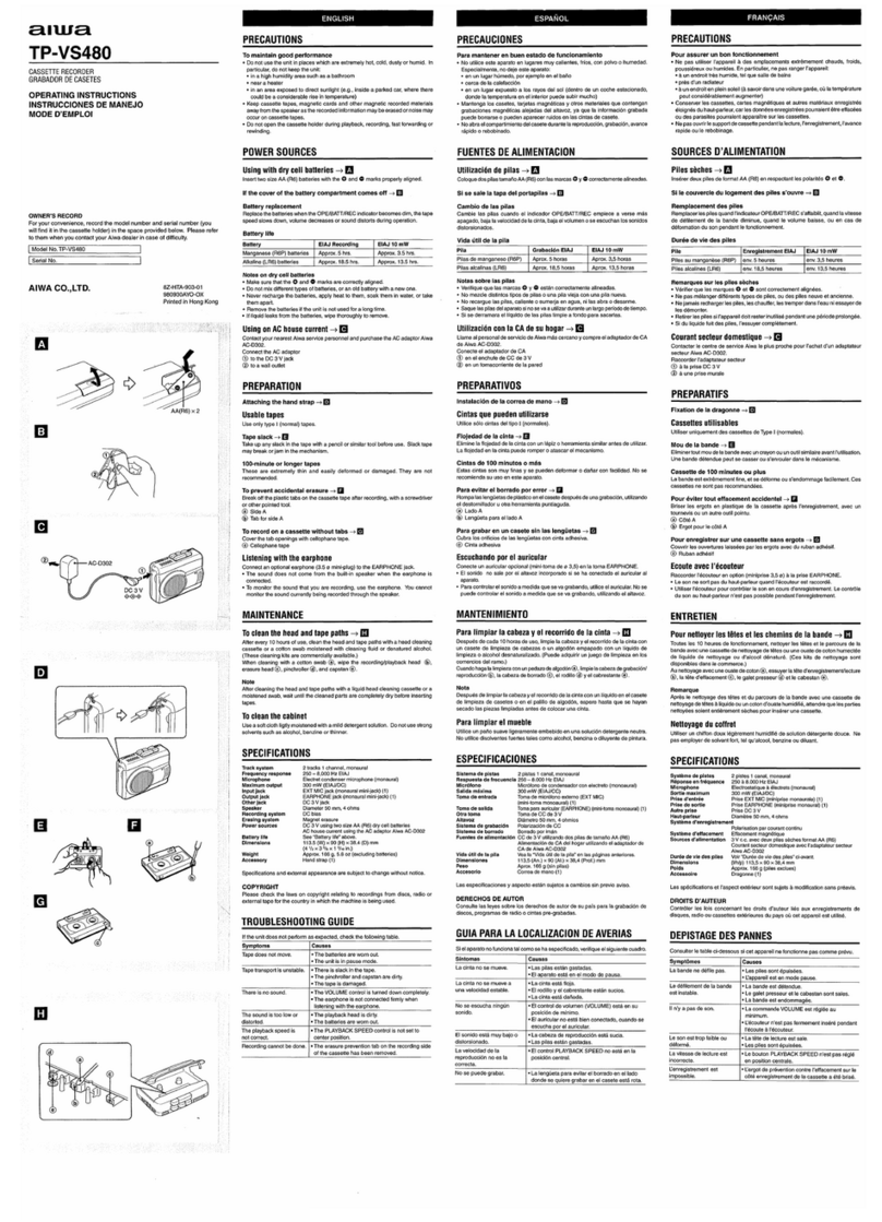 Aiwa TP-VS480 operating instructions