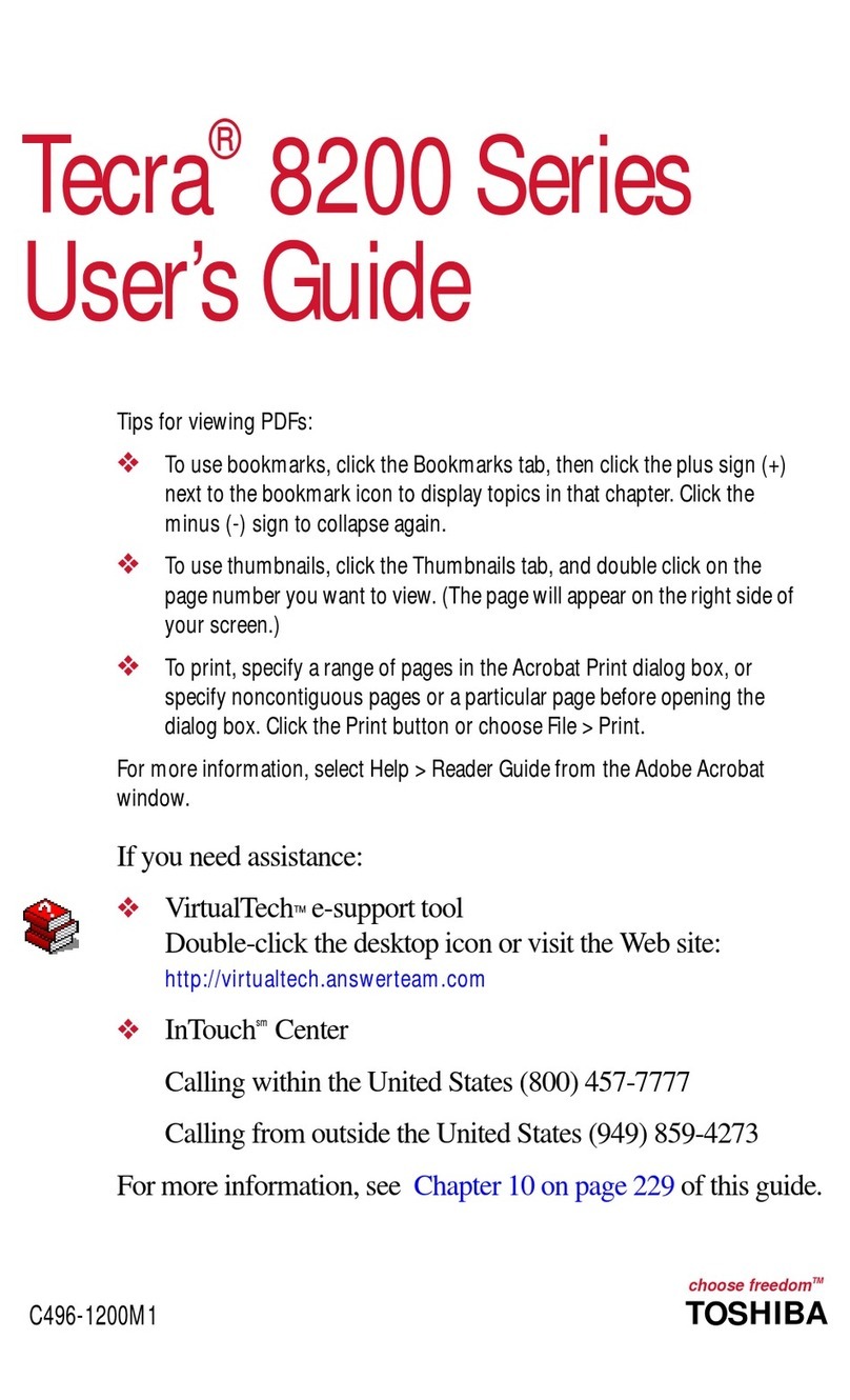 Toshiba 8200 - Tecra - PIII 750 MHz User manual