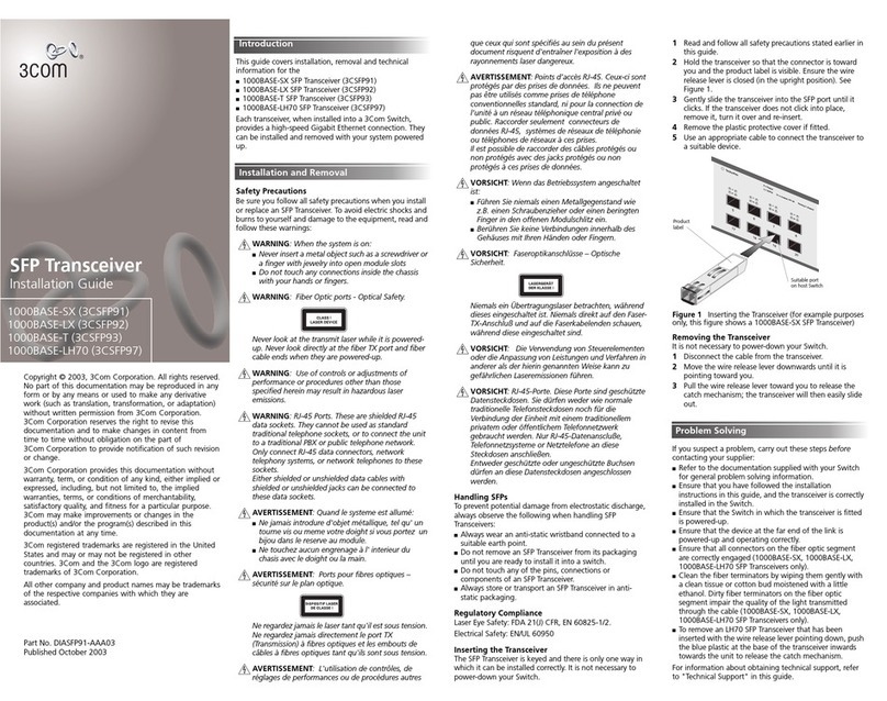 3Com 1000BASE-SX GBIC installation guide