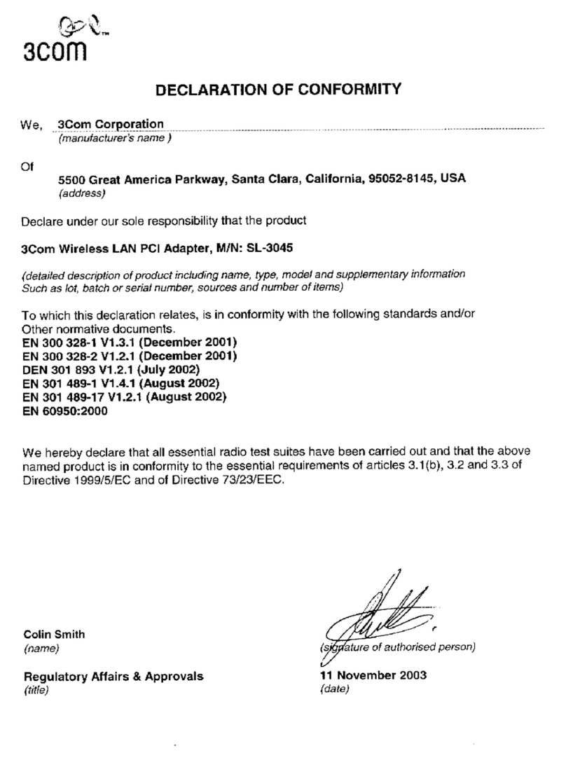 3Com 3CRPAG175 - Corp WIRELESS 802.11A/B/G LAN PC Declaration of conformity