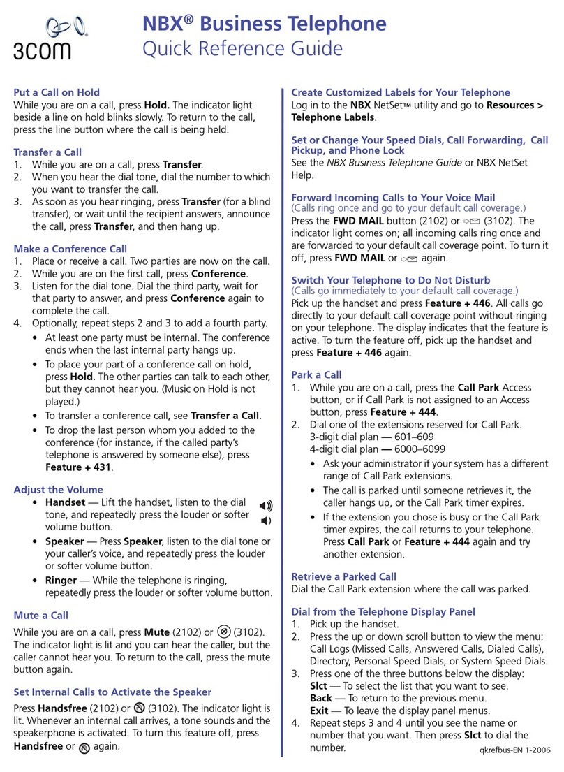 3Com NBX 100 Quick reference guide