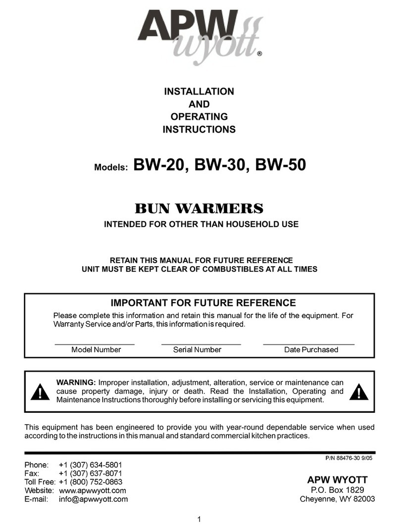 APW Wyott BW-20 Installation and operating instructions