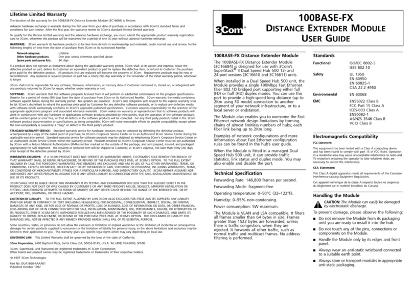 3Com 100BASE-FX DISTANCE EXTENDER user guide