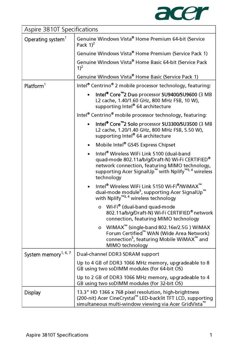 Acer Aspire 3810T Series Specifications