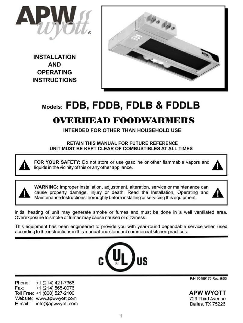 APW Wyott Radiant Black FDB-18 Installation and operating instructions