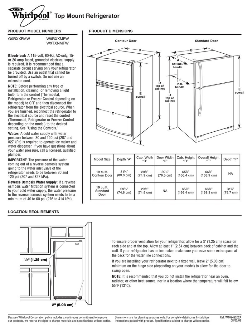 Whirlpool Gold G9RXXFMW Dimension Guide