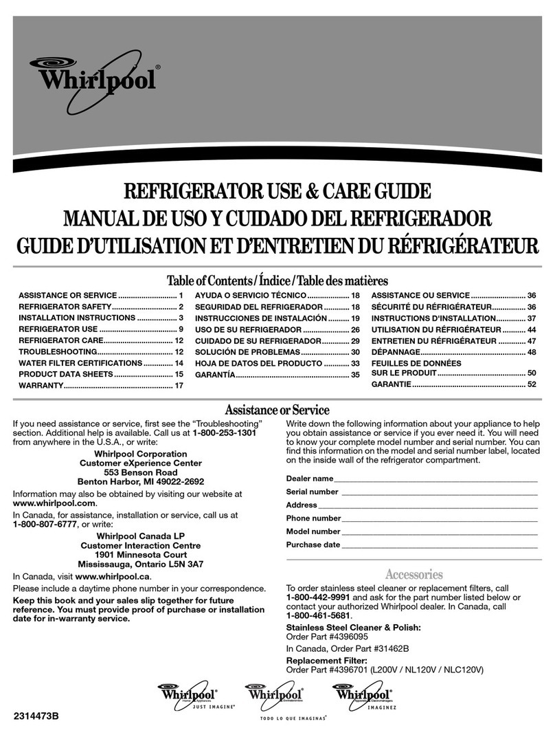 Whirlpool GR2SHWXPB02 Use & care guide