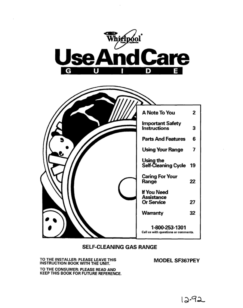 Whirlpool SF367PEY Use and care guide