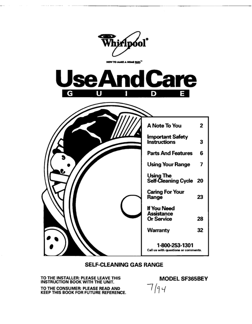 Whirlpool SF365BEY Use and care guide Whirlpool SF365BEY Use and care guide