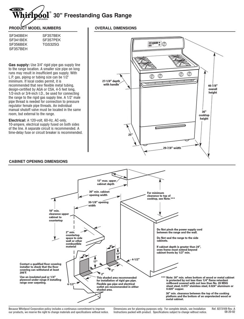 Whirlpool SF340BEH Dimensions