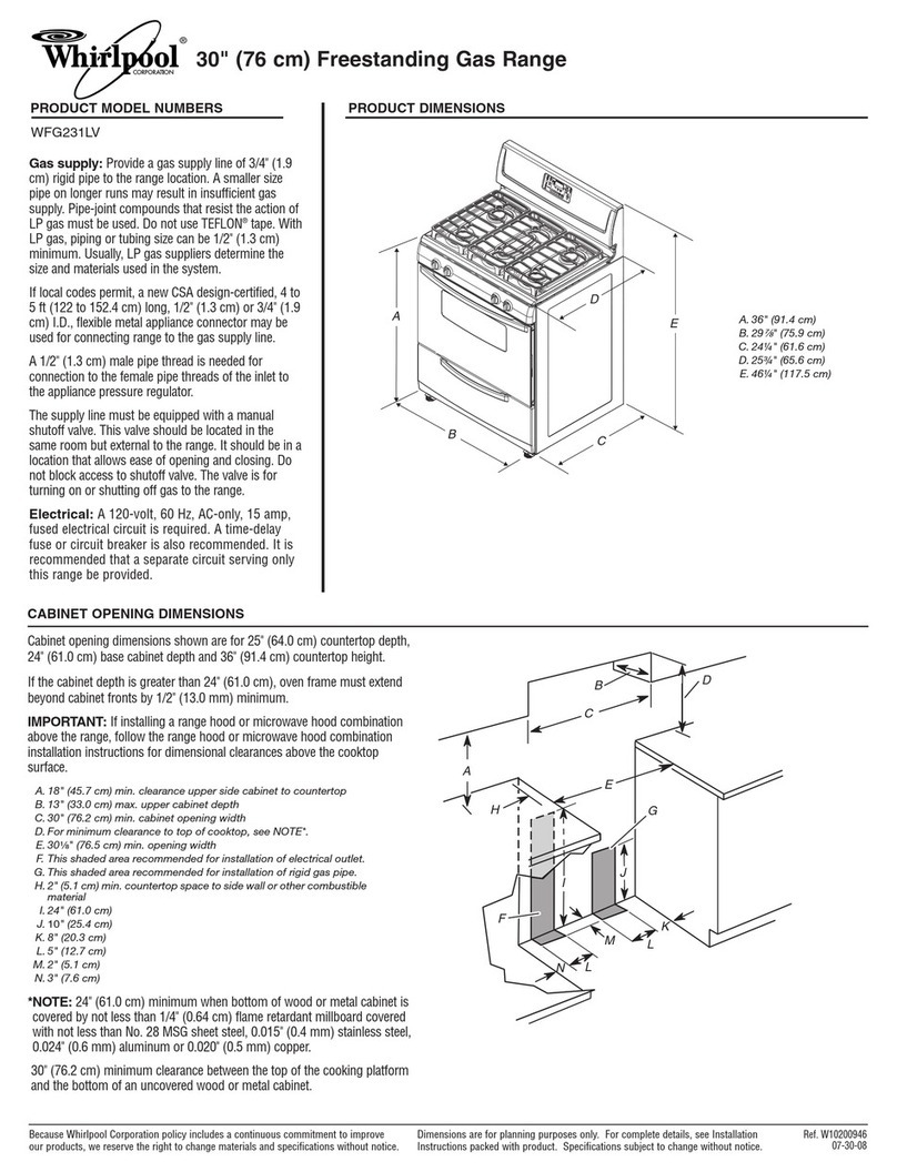 Whirlpool WFG231LV Dimension Guide