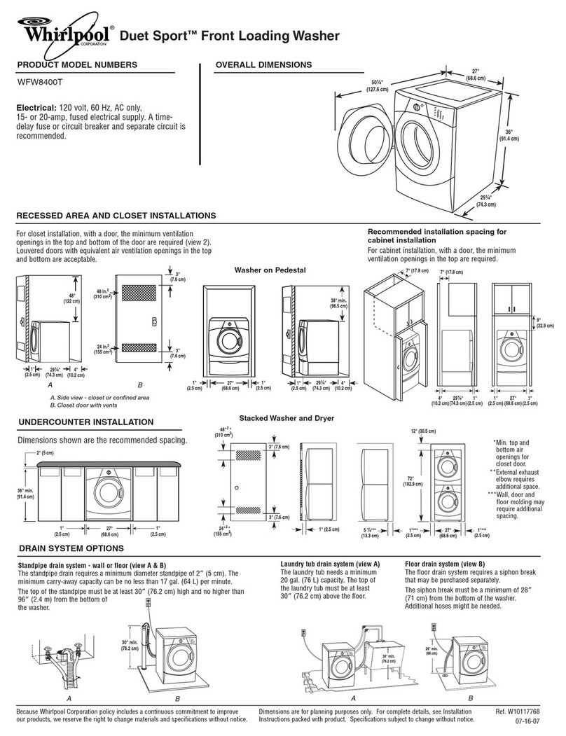 Whirlpool Duet Sport WFW8400T Dimension Guide
