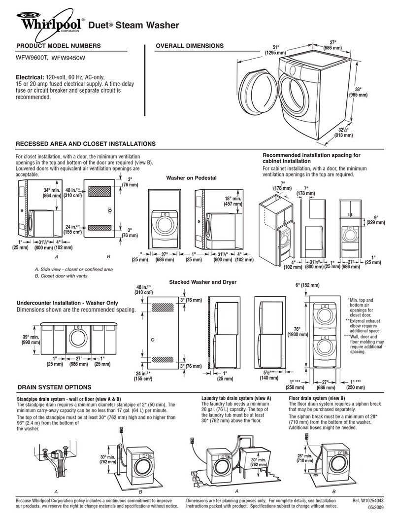 Whirlpool Duet WFW9450W Dimensions and installation information