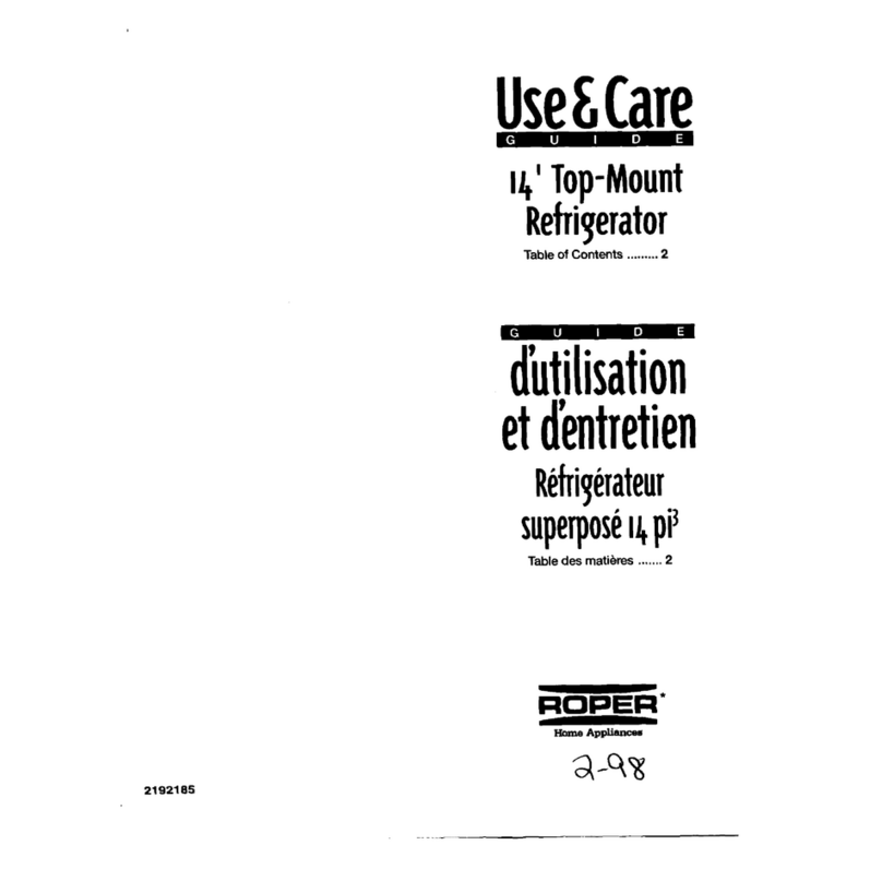 Roper Roper RT14BKXFN02 Use & care guide