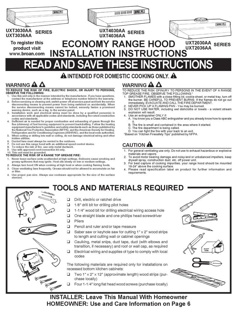 Broan UXT2030AA Series installation instructions