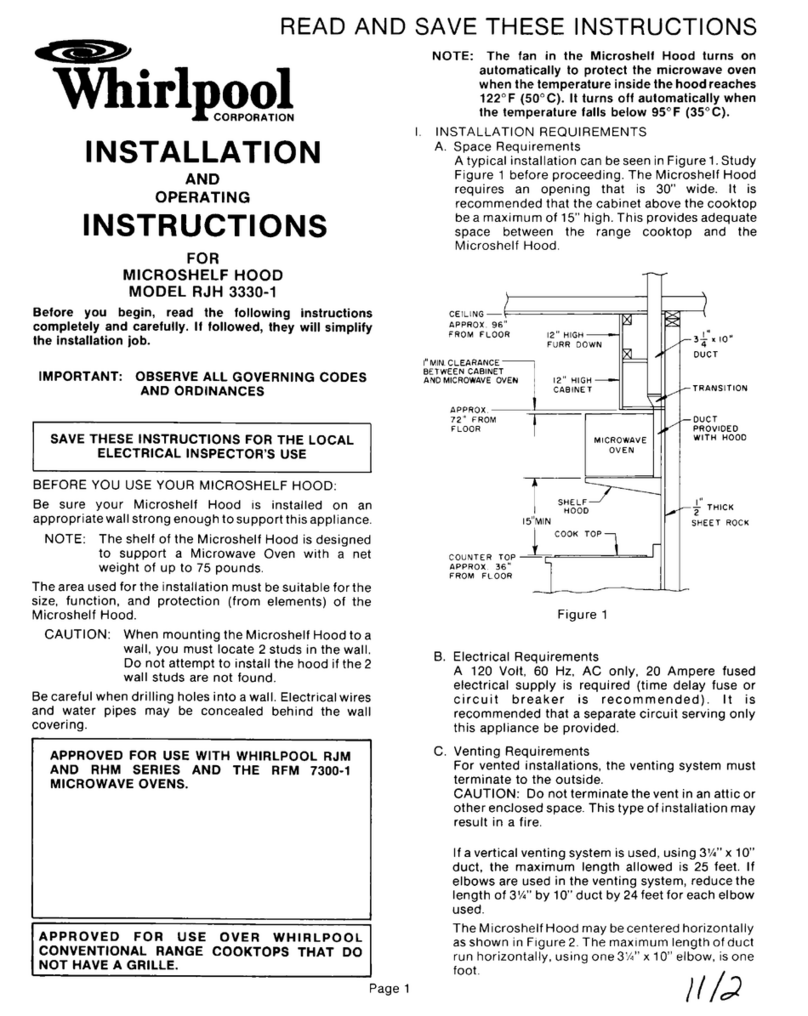 Whirlpool RJH 3330-1 Installation and operating instructions
