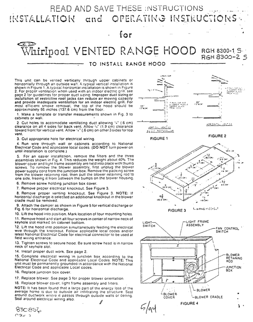 Whirlpool RGH 8300-1 Installation and operating instructions