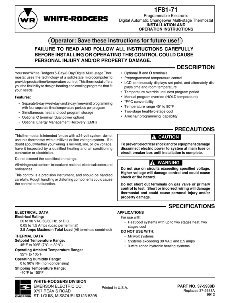 White Rodgers 1F81-71 Installation and operation instructions