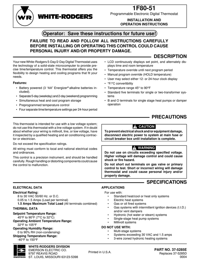White Rodgers 1F80-51 Installation and operation instructions