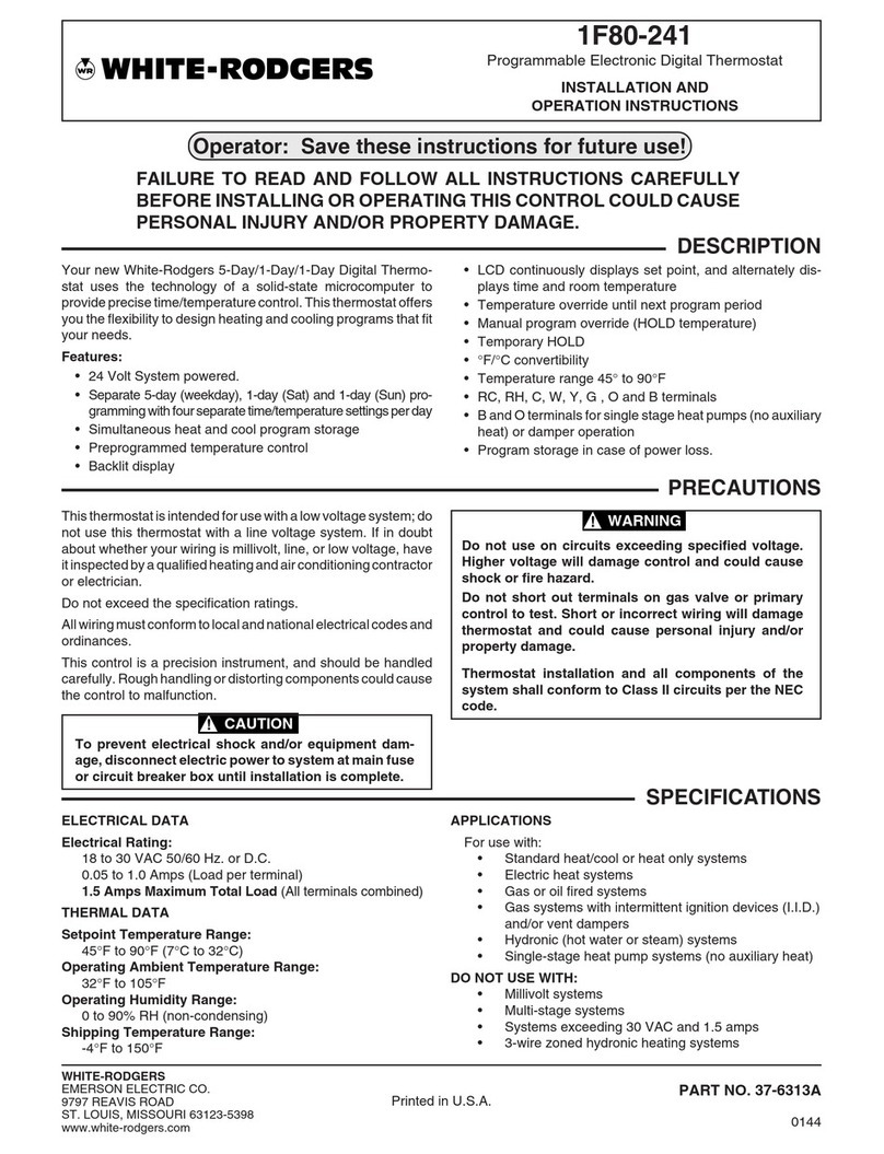 White Rodgers 1F80-241 Installation and operation instructions