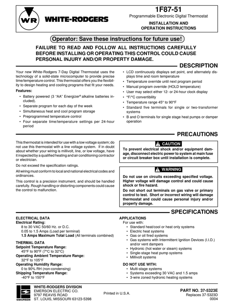 White Rodgers 1F87-51 Installation and operation instructions