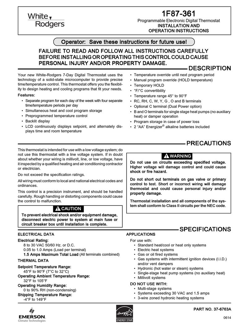 White Rodgers 1F87-361 Installation and operation instructions