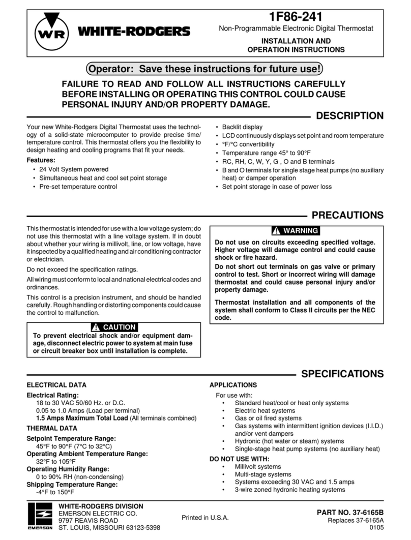 White Rodgers 1F86-241 Installation and operation instructions