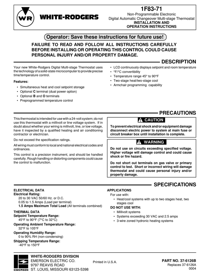 White Rodgers 1F83-71 Installation and operation instructions