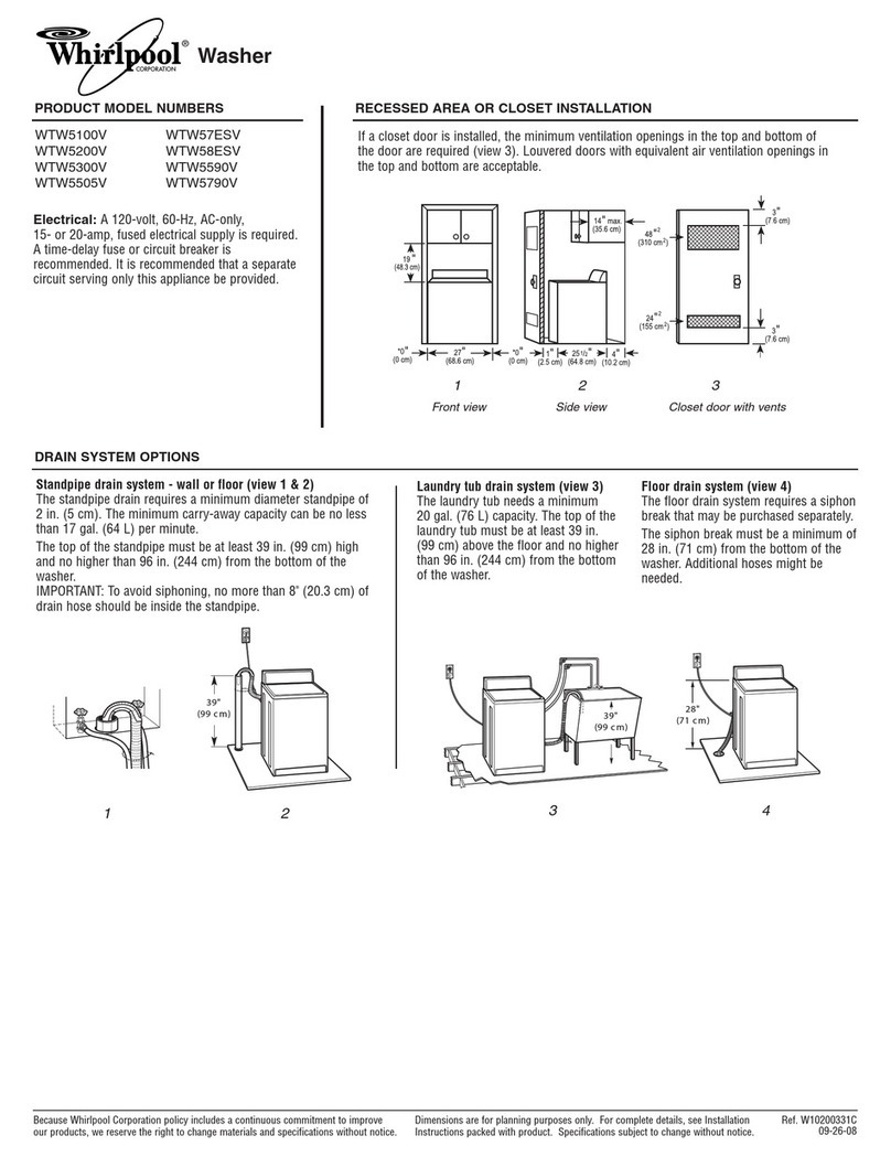 Whirlpool WTW57ESV Series Dimensions and installation information