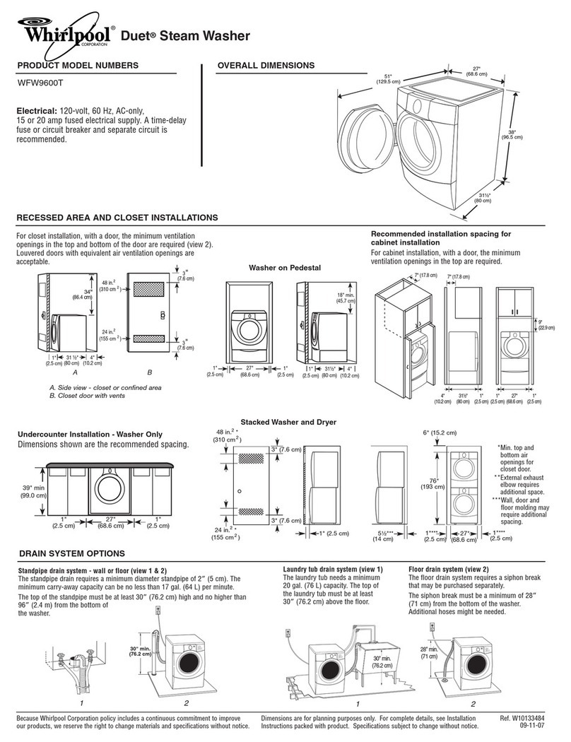 Whirlpool Duet WFW9600T Dimensions and installation information