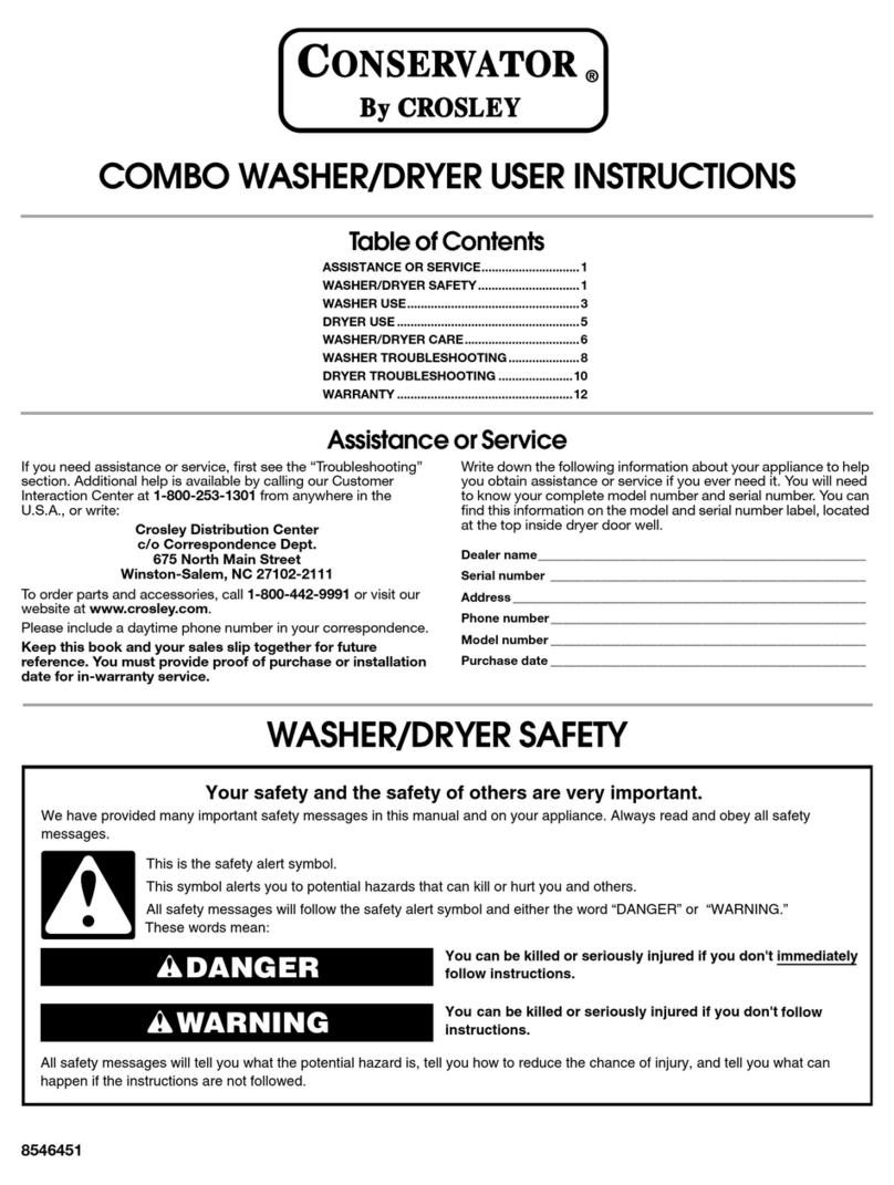 Crosley Conservator BYCWD6274W3 User manual