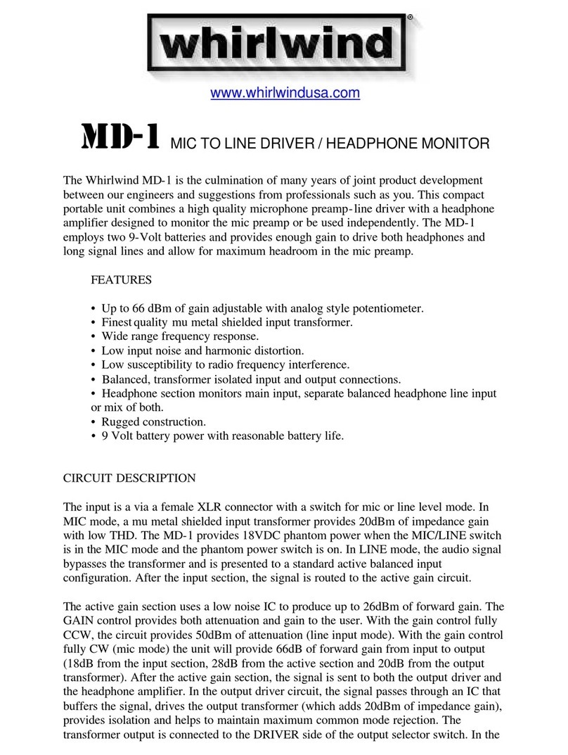 Whirlwind Mic to Line Driver/Headphone Monitor MD-1 Specifications