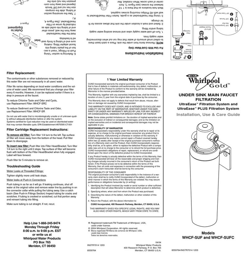 Whirlpool WHCF-SUF Installation and use guide