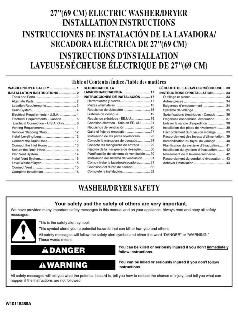 Whirlpool 27" ELECTRIC WASHER/DRYER user manual