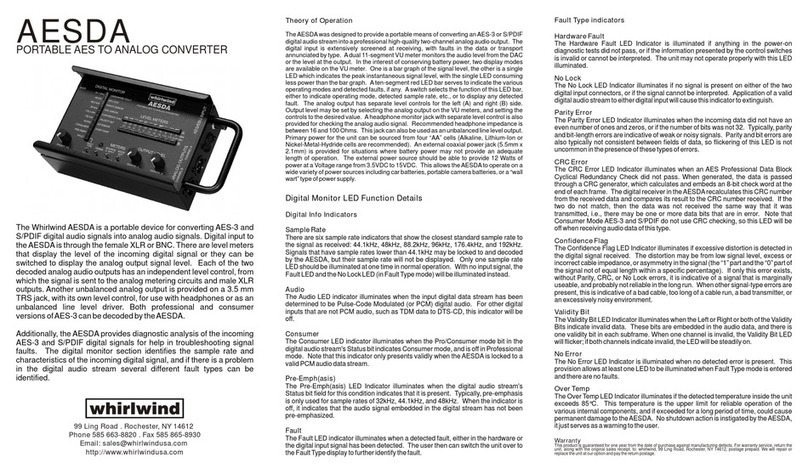 Whirlwind Portable AES to Analog Converter AESDA owner's manual