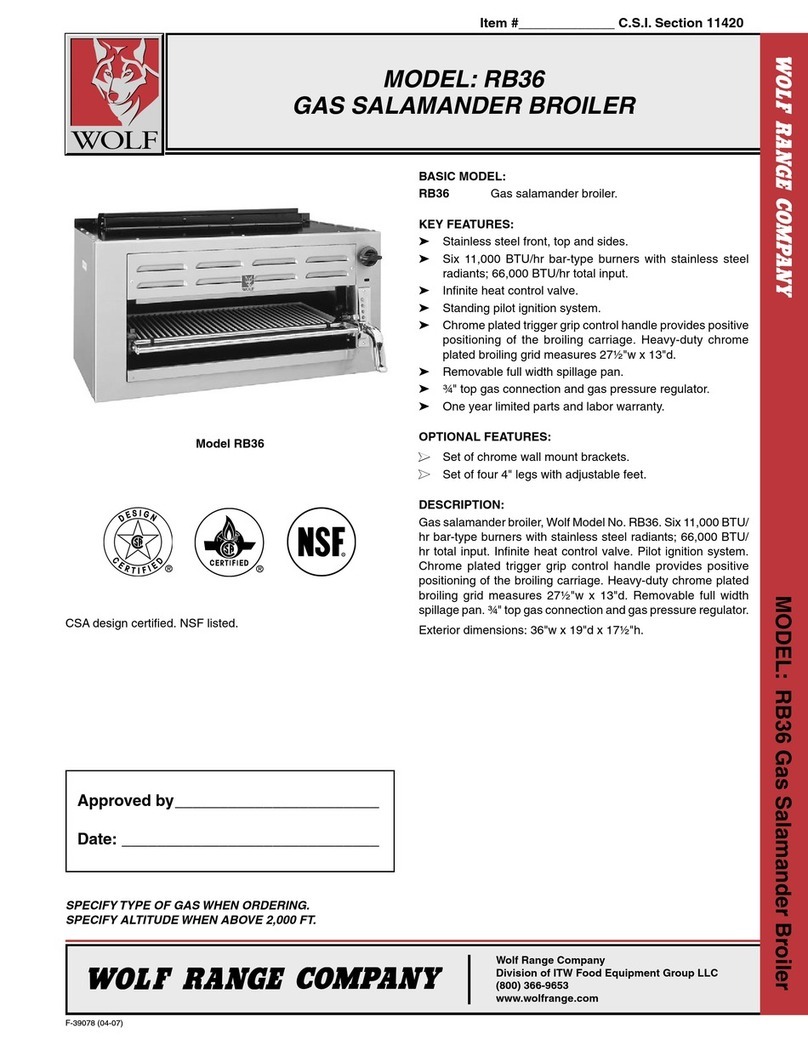 Wolf Gas Infrared Salamander Broiler RB36 Specification sheet