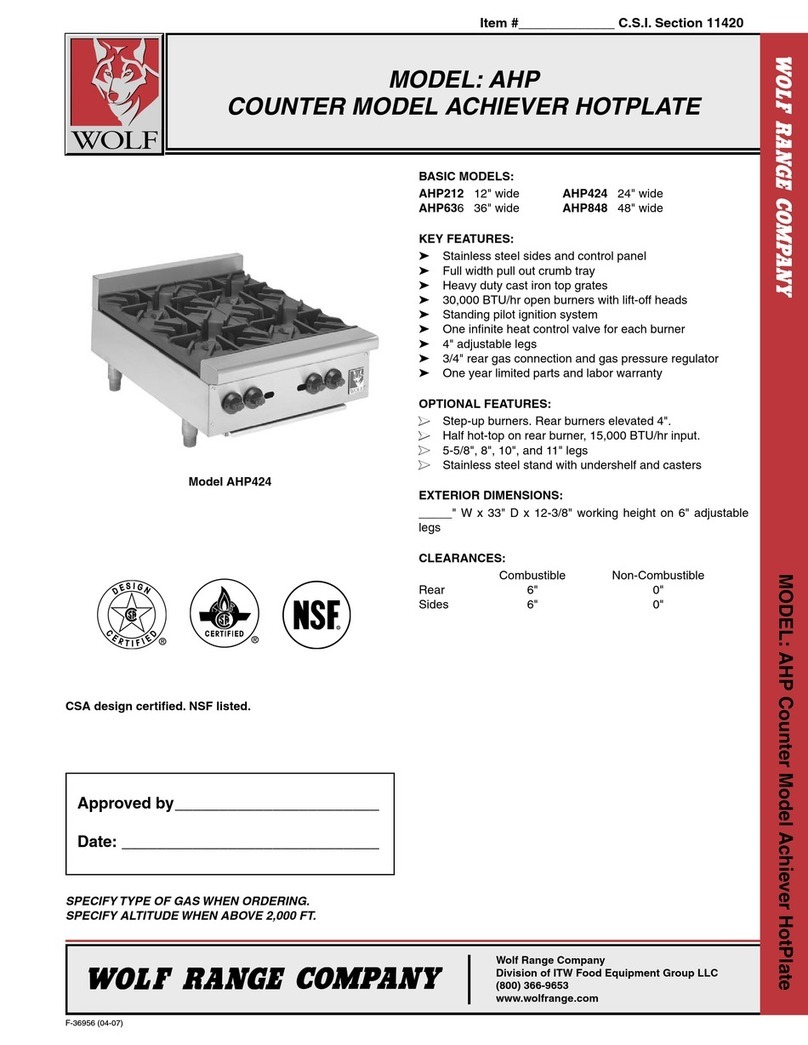 Wolf Counter Model Achiever HotPlate AHP212 Specification sheet