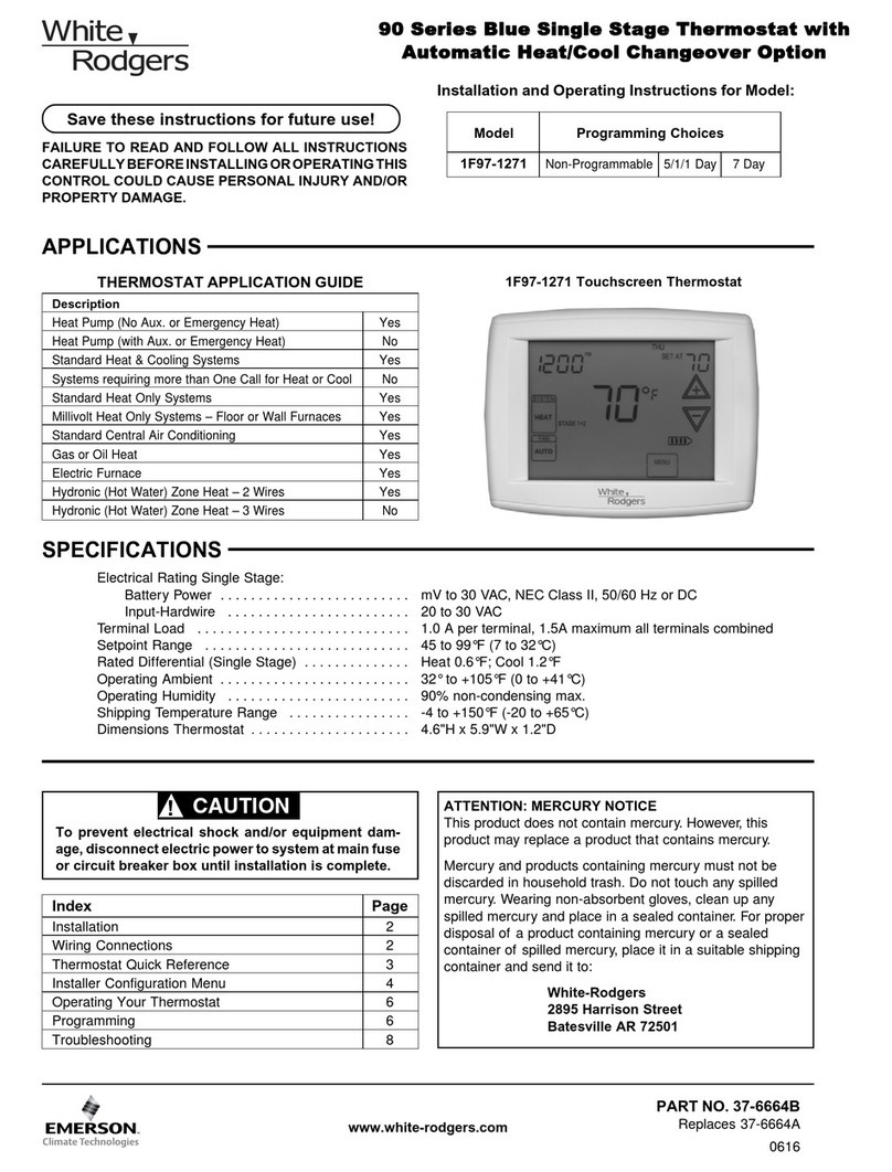 White Rodgers 1F97-1271 Installation and operating instructions