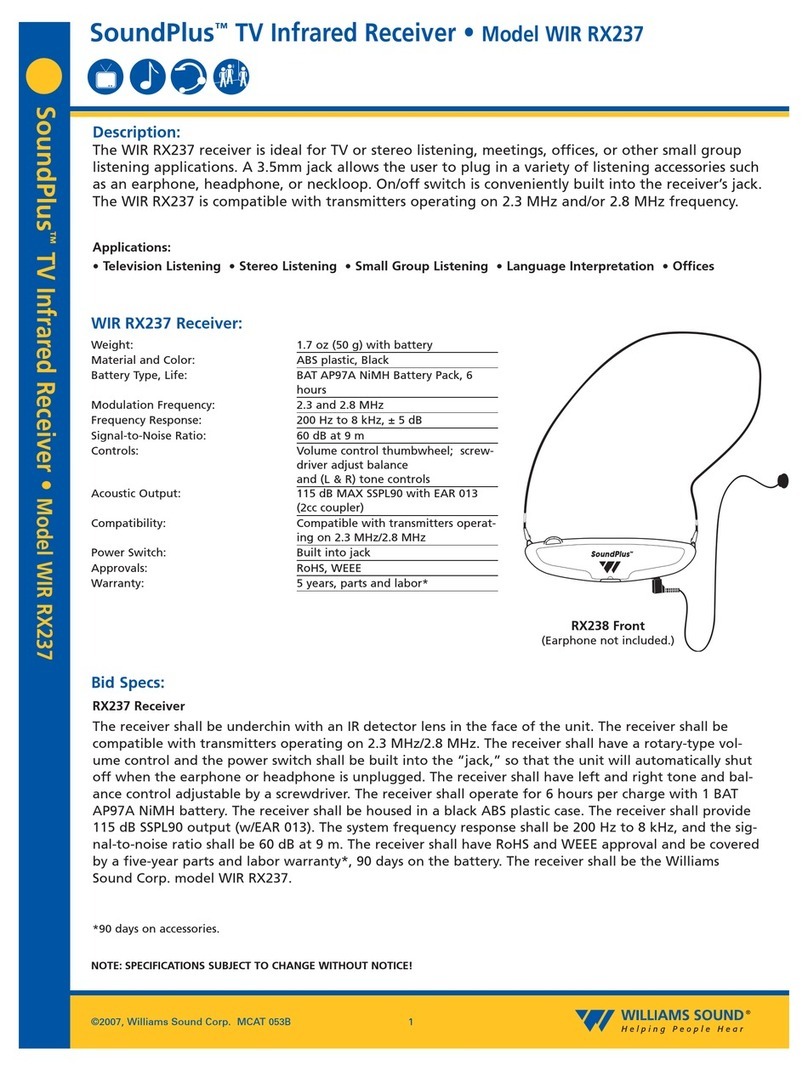 Williams Sound SoundPlus WIR RX237 Specification sheet