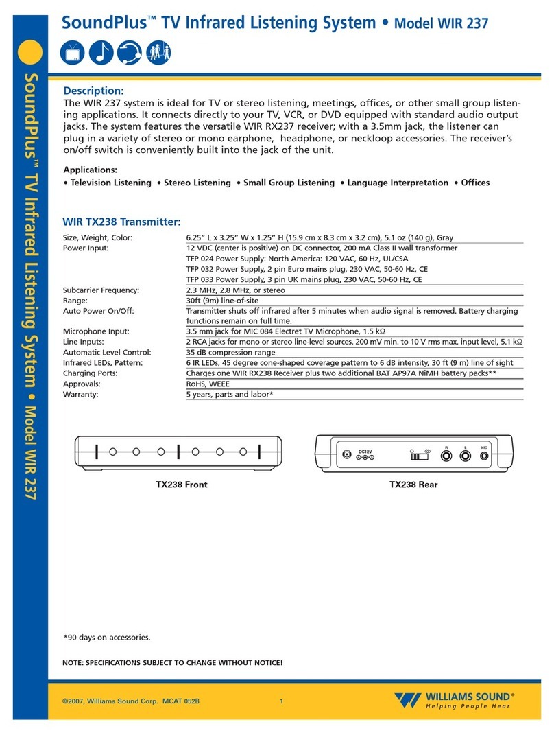 Williams Sound SoundPlus WIR 237 Specification sheet