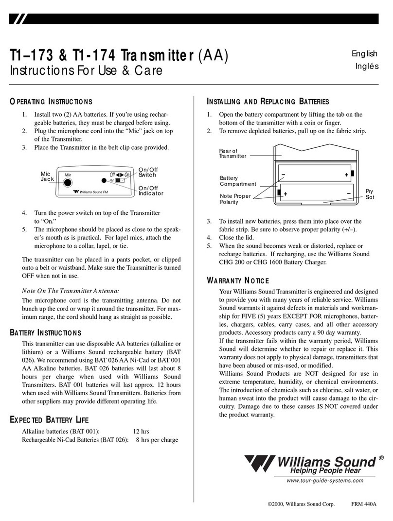 Williams Sound Transmitter T1-173 Instructions for use and care