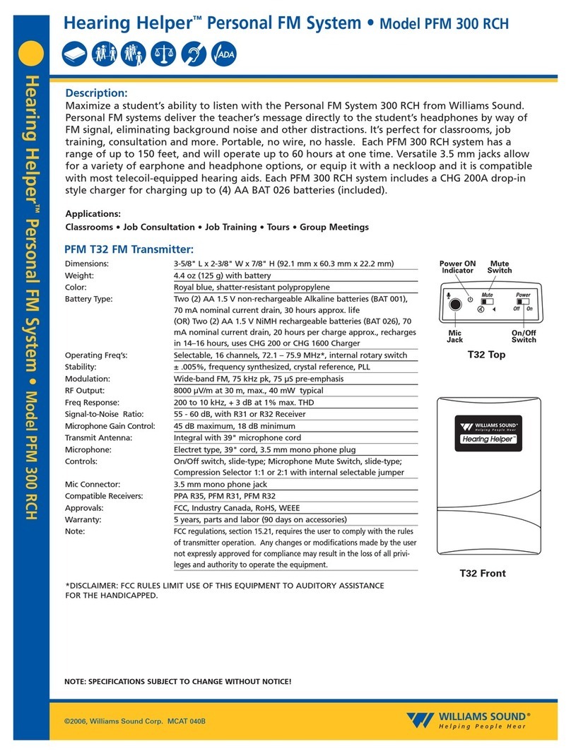 Williams Sound Hearing Helper PFM 300 RCH Specifications