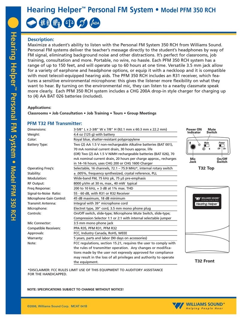 Williams Sound Hearing Helper PFM 350 RCH Specifications