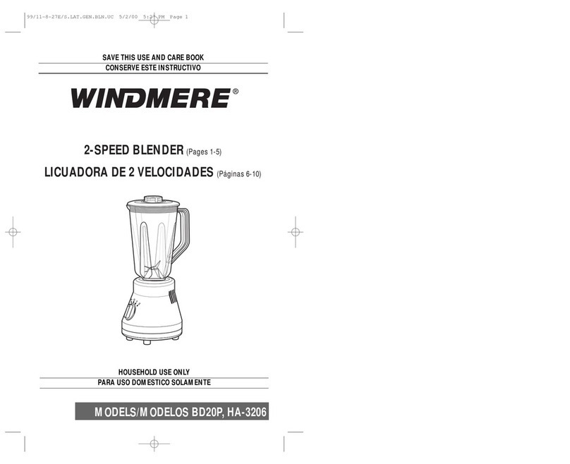 Windmere BD20P Use and care book