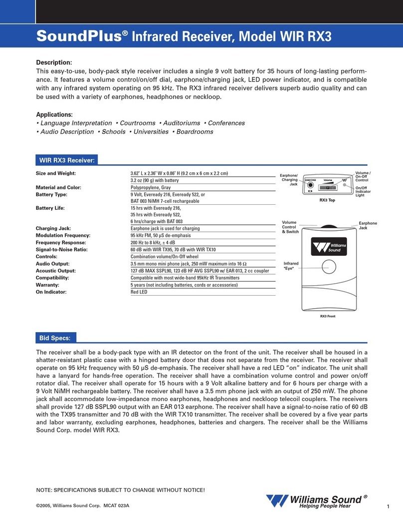 Williams Sound SoundPlus Infrared Receiver WIR RX3 User manual